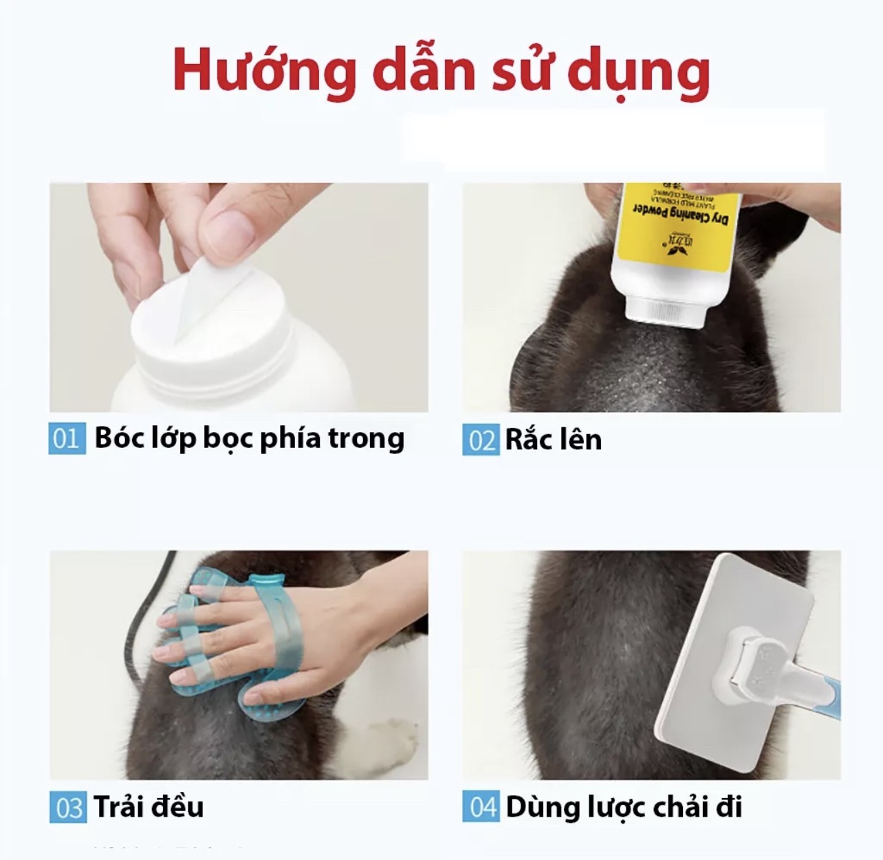 Sữa tắm bột tắm khô cho chó mèo DACOTE dùng một lần chống ve rận 260g