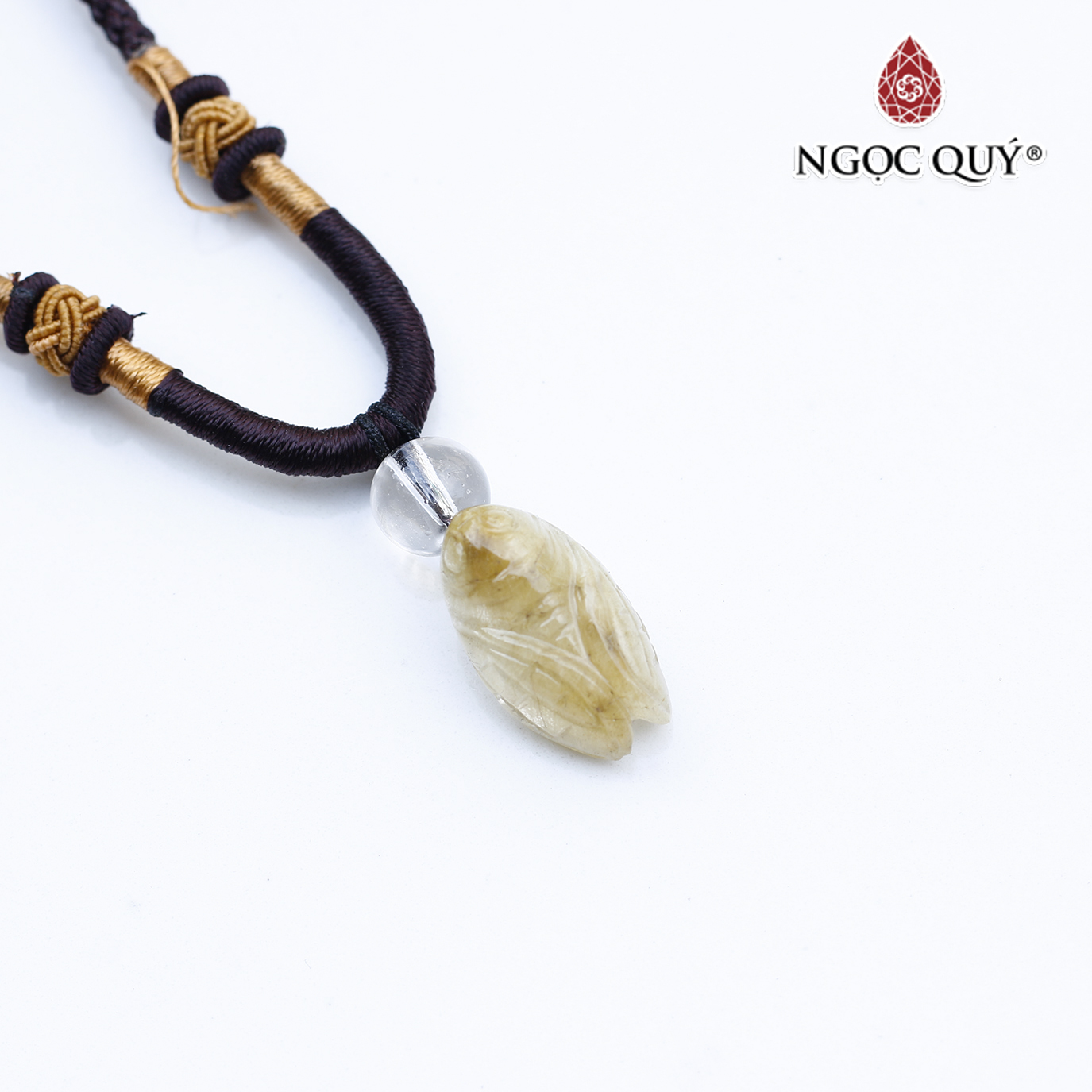 Mặt dây chuyền con ve ngọc thiền thạch anh tóc vàng mệnh thủy, kim - Ngọc Quý Gemstones