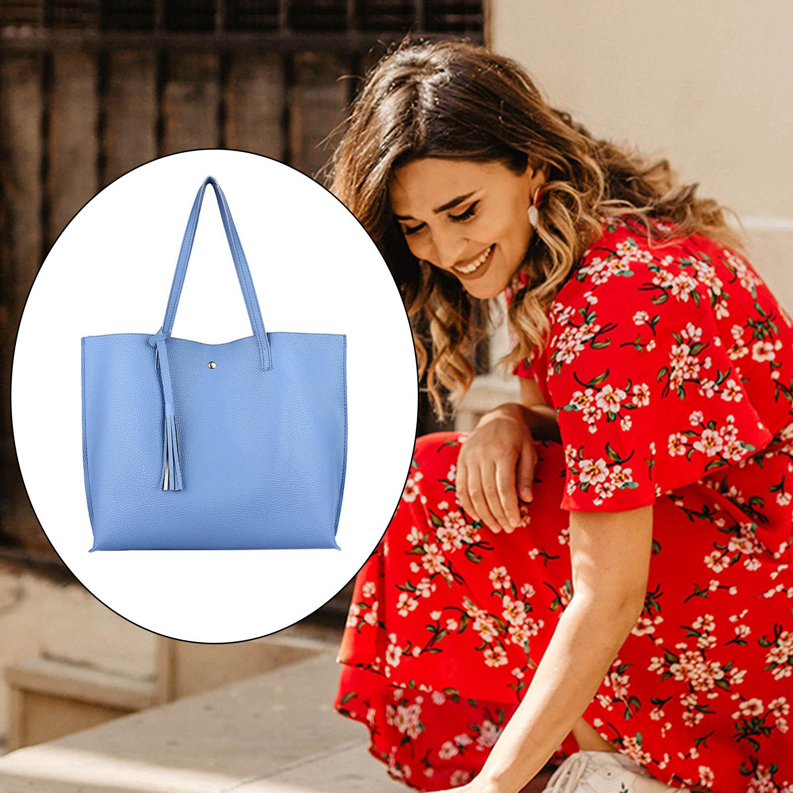 Women's Soft Faux Leather Tote Shoulder Bag, Big Capacity Tassel Handbag