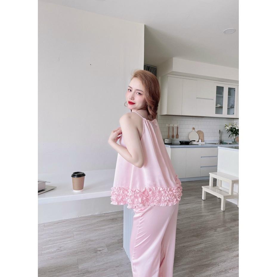 Đồ Ngủ Nữ Mặc Nhà Quần Dài Chất Lụa LATIN Đẹp, Mát, Ít Nhăn, Đường May Đẹp- Kiểu Đồ Ngủ Sexy, Freesize Dưới 58kg