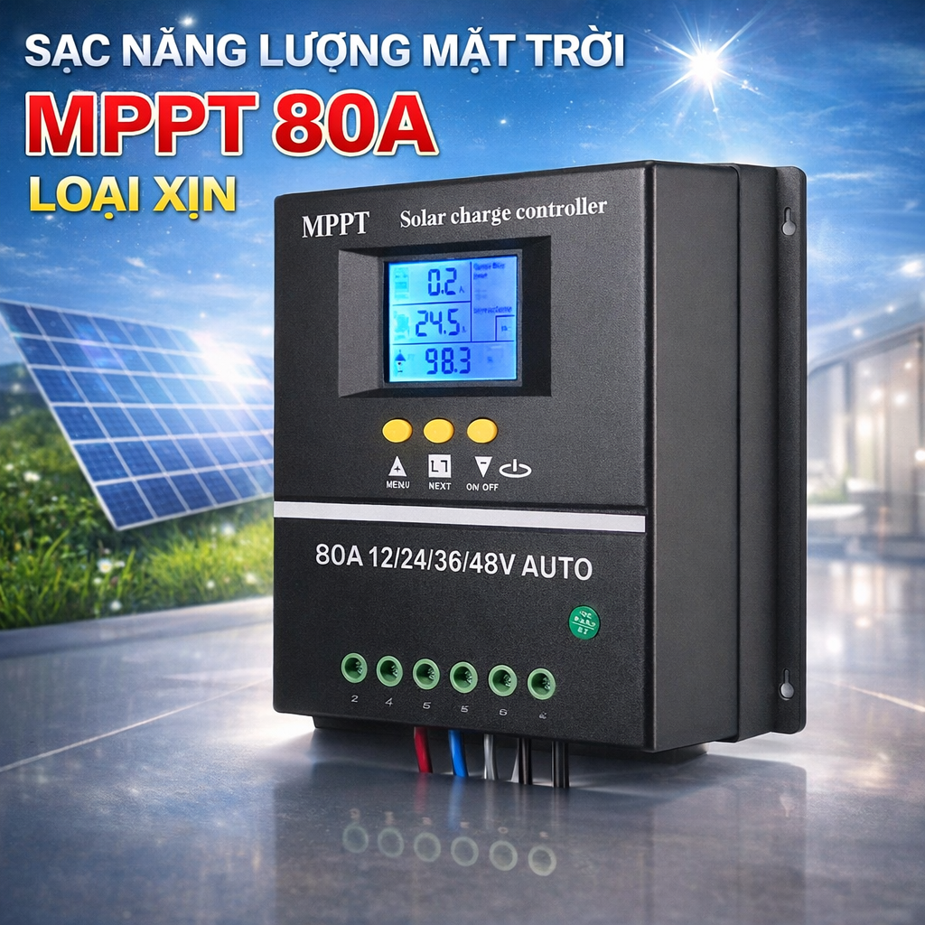Bộ Điều Khiển Sạc Năng Lượng Mặt Trời MPPT 80A Loại Xịn - Sạc Nhanh, Tự Ngắt, Màn Hình LCD Cực Nét, ĐÈN TRANG TRÍ