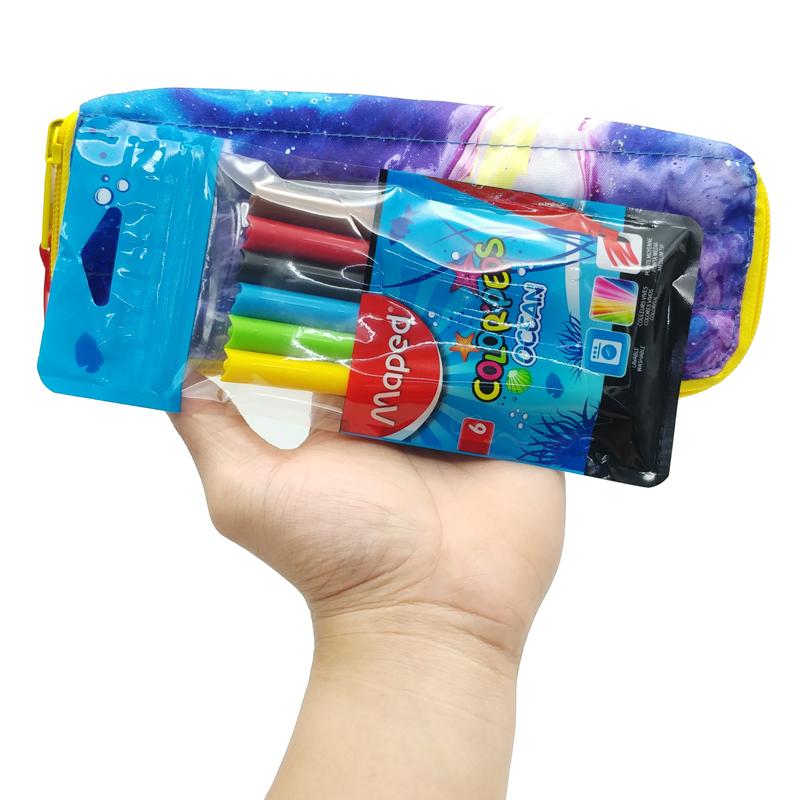 Bóp Viết Trendy 2 Mặt - Maped 931904 - Màu Hồng - Tặng Kèm Vỉ 6 Bút Lông Màu