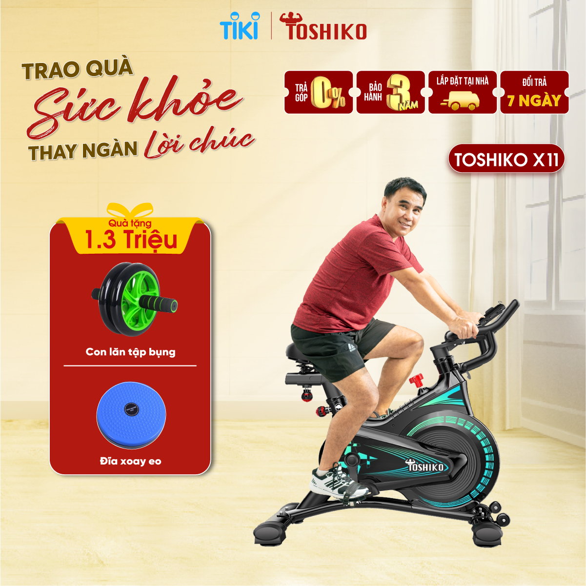 Xe đạp tập thể dục trong nhà Toshiko X11, xe đạp thể thao có đồ hồ hiển thị quãng đường, calo tiêu thụ, giảm mỡ, săn chắc cơ thể