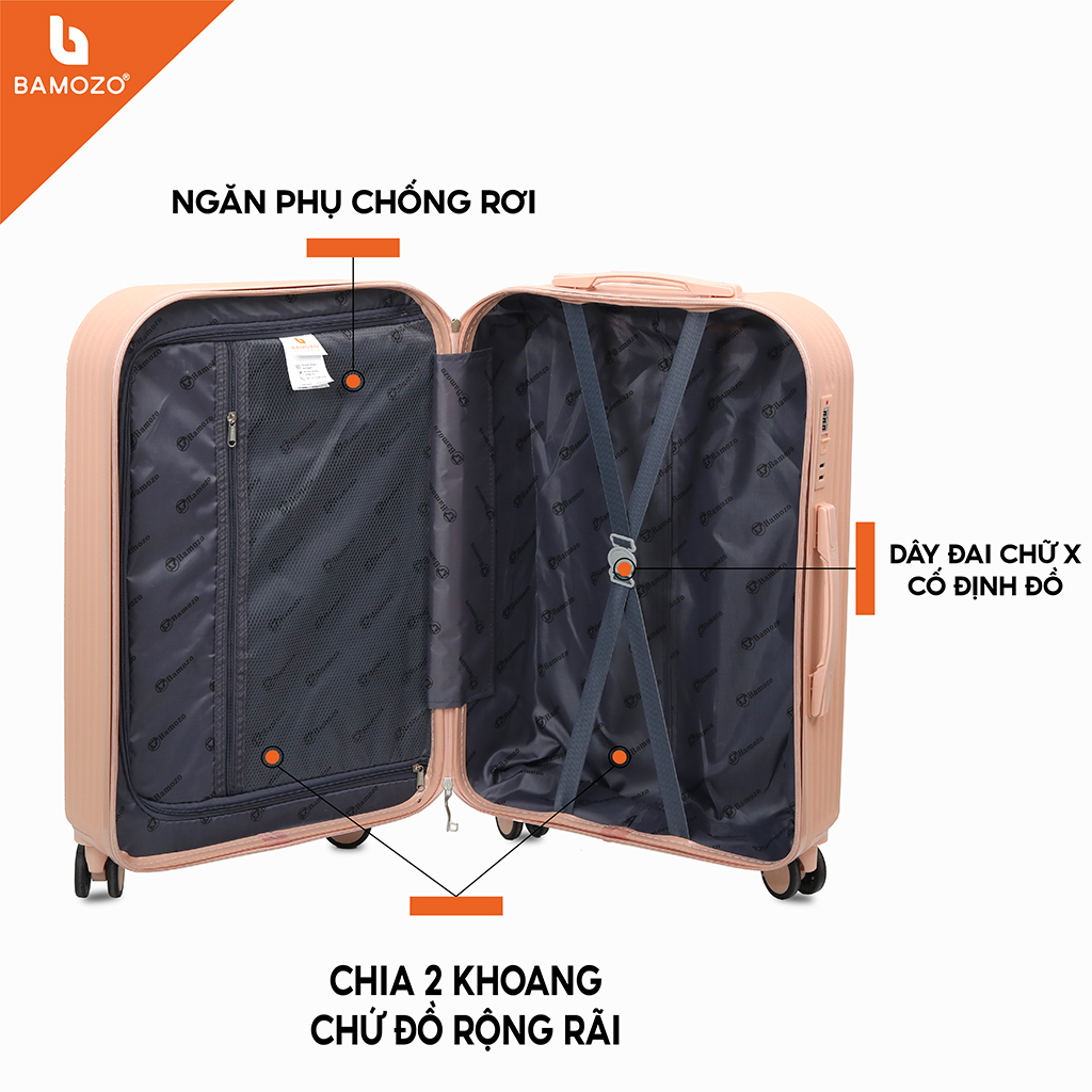 Vali Du Lịch Bamozo 8812 Màu Xanh Lá Size 20/24 Nhựa ABS Bền Đẹp Chống Va Đập Bảo Hành 5 Năm