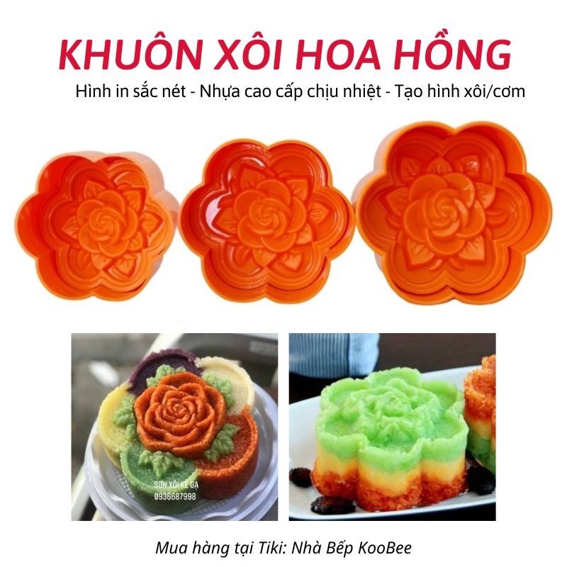 Khuôn xôi hoa hồng 3 size - Khuôn xôi hình hoa loại đẹp nhựa an toàn chịu nhiệt cao cấp KooBee (NB51)