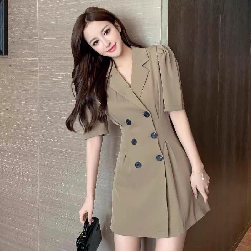 váy cổ vest,tay bồng