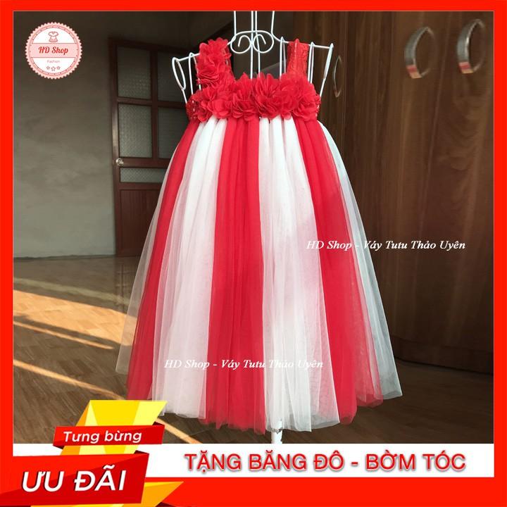 Đầm tutu cho bé ️️ Đầm tutu đỏ pha trắng hoa dải cho bé gái 0 đến 8 tuổi