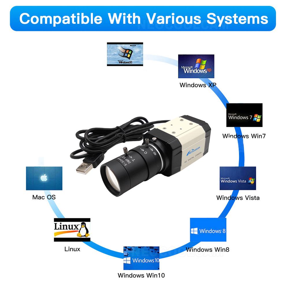 Neocoolcam HD 2K 4 Megapixel USB Webcam UVC OTG Pc Video Camera Mini Công nghiệp 3MP 6 mm 2, 8-12mm 5-50mm ống kính Zoom Varifocal Zoom
