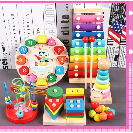 Combo 6 món đồ chơi gỗ thông minh, phát triển tư duy cho bé 1- 6 tuổi - Đồ chơi thông minh Maru