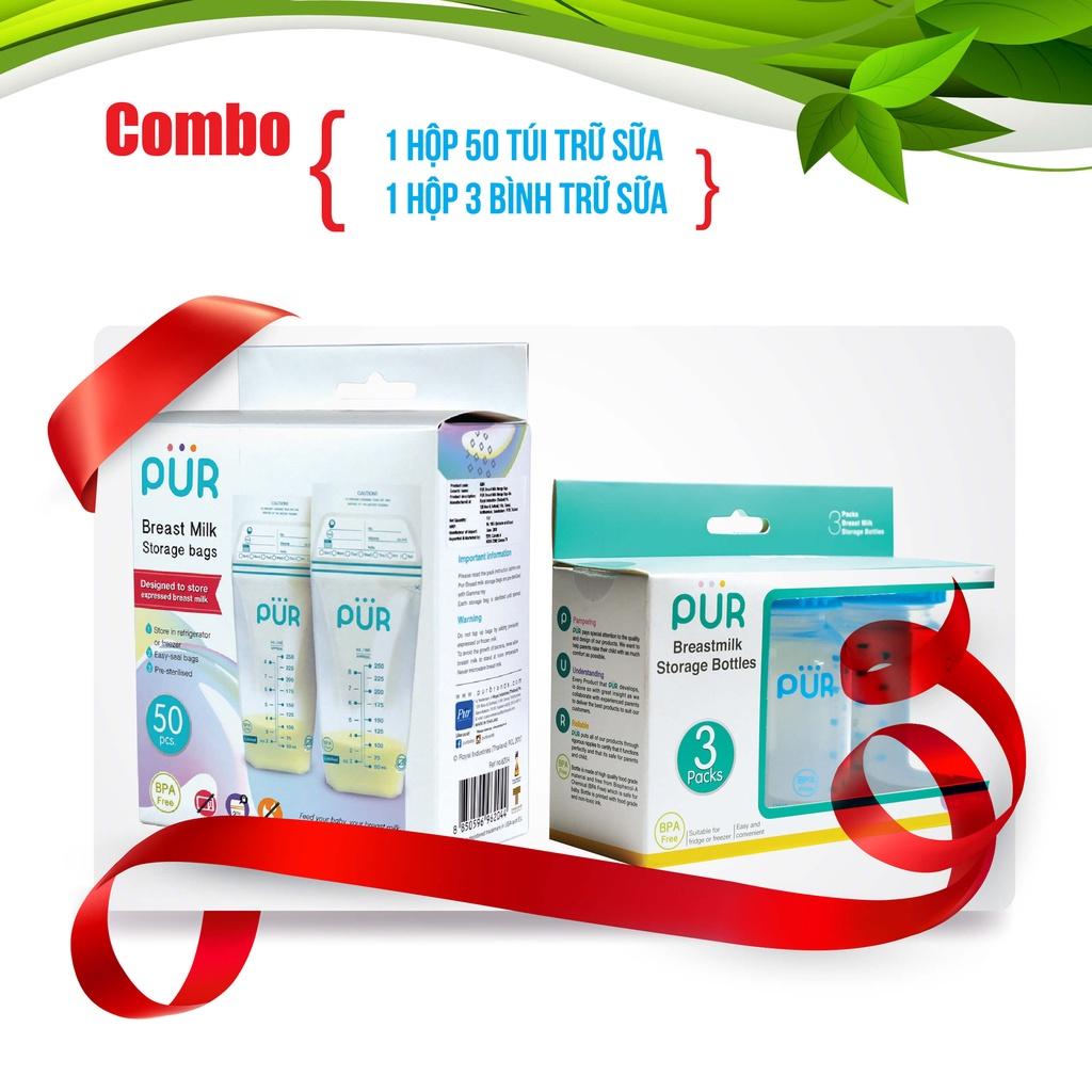 Combo 1 Hộp túi trữ sữa Pur + Bộ 3 bình trữ sữa Pur