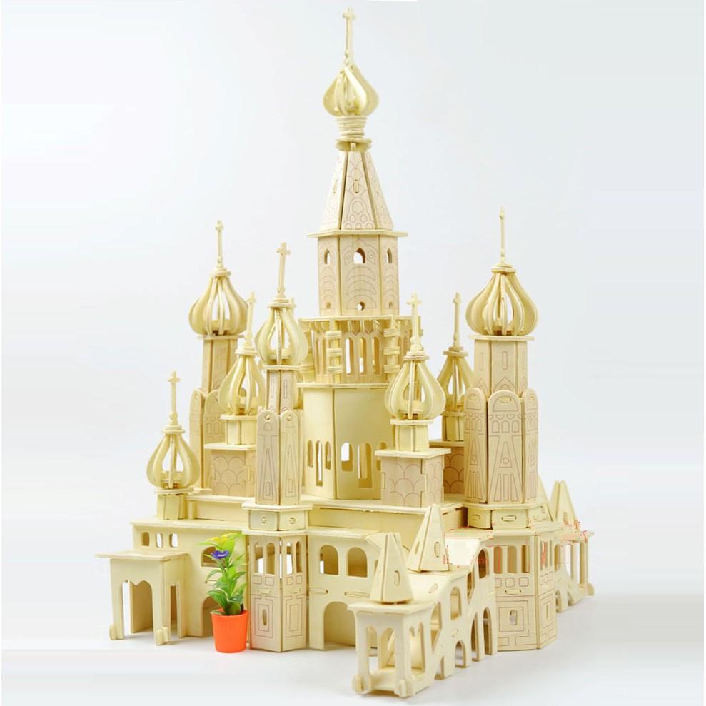 Đồ chơi lắp ráp gỗ 3D Mô hình Lâu đài Saint Petersburg - Tặng kèm đèn LED USB trang trí