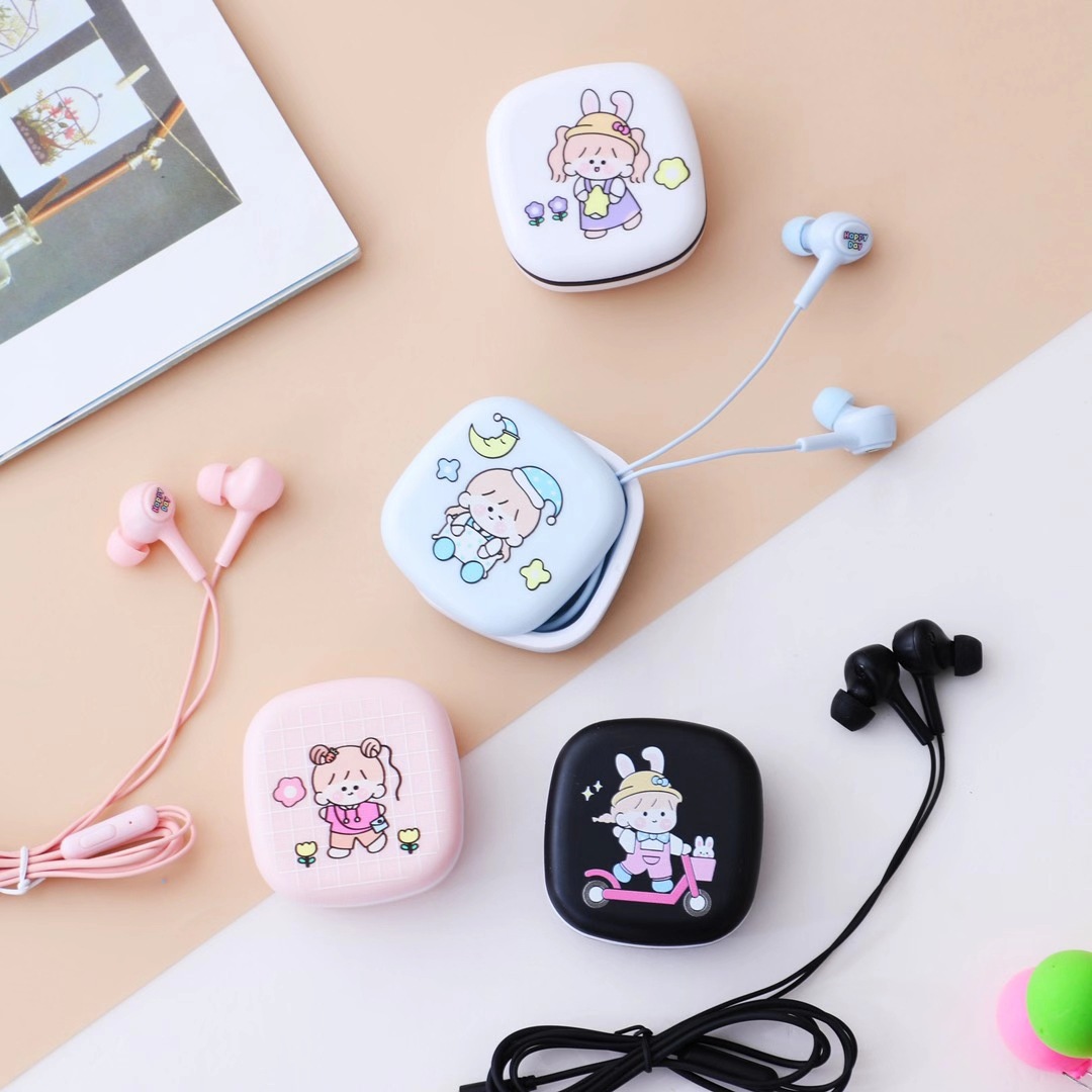 Bộ Tai Nghe Và Hộp Đựng Hàn Quốc Mẫu Cô Gái Dễ Thương Cực Cute - Có Mic Đàm Thoại