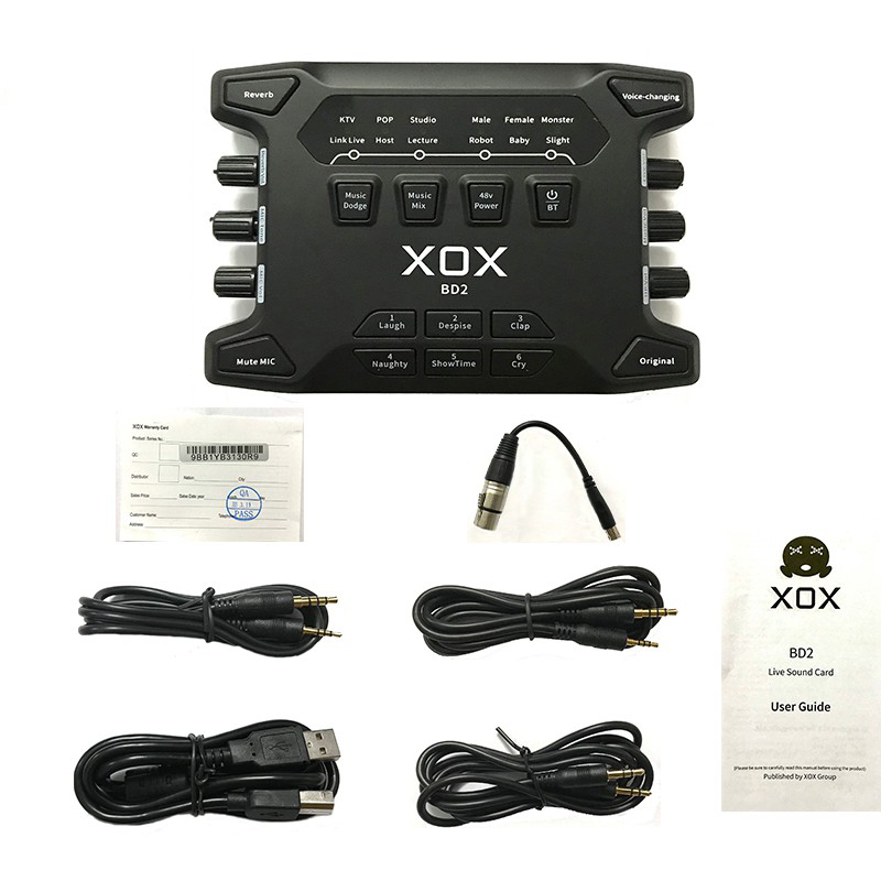 Sound card XOX BD2 - Lấy nhạc qua bluetooth 5.0 - Tích hợp nguồn 48V, hiệu chỉnh độ nhạy, âm lượng micro dễ dàng - Hỗ trợ 2 micro, 2 tai nghe song ca, Livstream được 3 thiết bị cùng lúc - Thu âm, livestream, karaoke online chuyên nghiệp - Hàng nhập khẩu