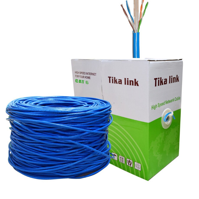 Dây mạng cat 6 bootroom 2 lớp bọc bạc chống nhiễu Tika-link 0989 full 305m tặng kèm túi hạt mạng 100 hạt - Hàng chính hãng