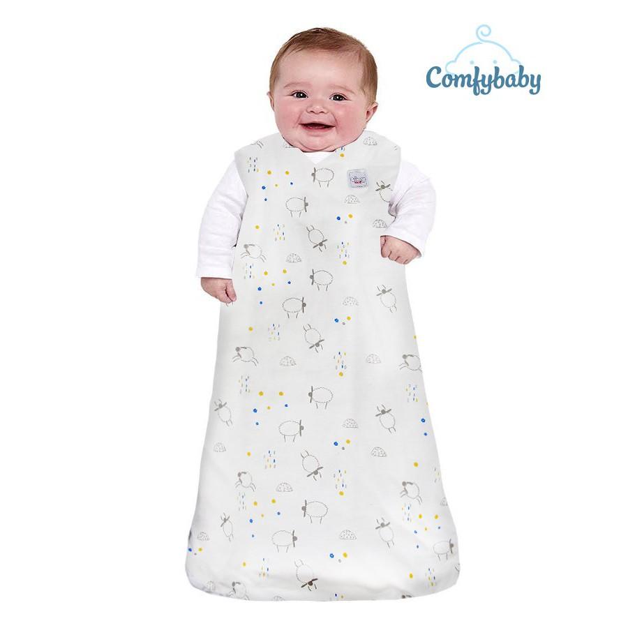 Túi ngủ organic cotton cho bé - túi ngủ trần bông nhiệt độ phòng 22-26 độ cho bé từ 3 tới 12 tháng Tinylove - tặng đồ chơi tắm 2 món