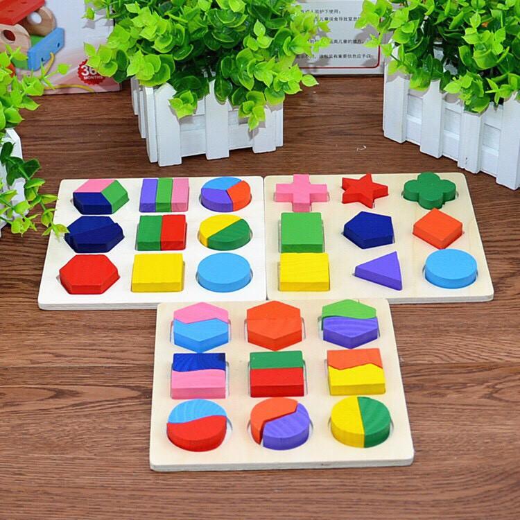 Đồ Chơi Gỗ Hình Học Phân hình Khối Đa màu Sắc - Ghép hình khối theo Montessori