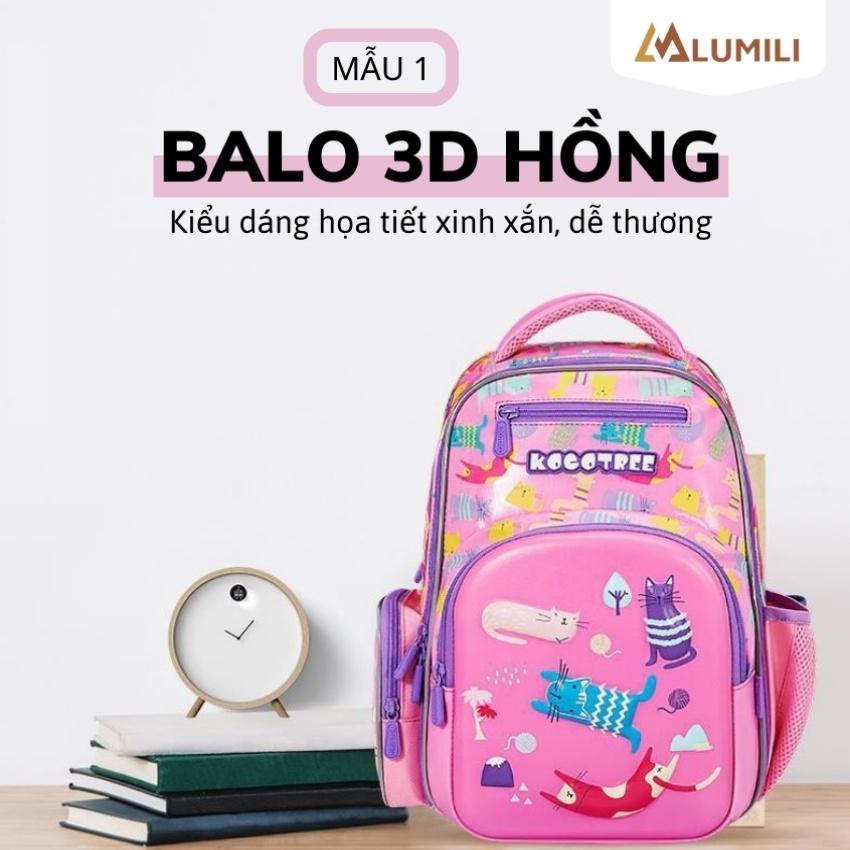 Balo chống gù Kocotree in hình họa tiết 3D cho bé, cặp chống gù, chống cận phong cách Hàn Quốc với họa tiết cute cho bé