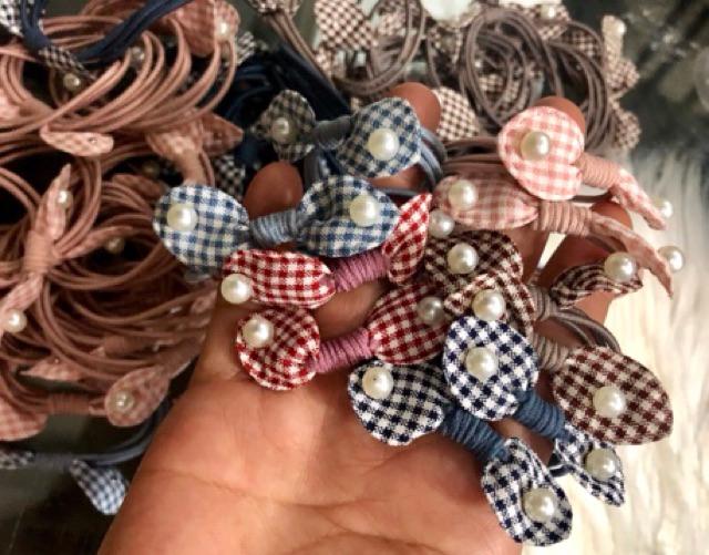 Cặp 2 cái buộc tóc caro đính hạt