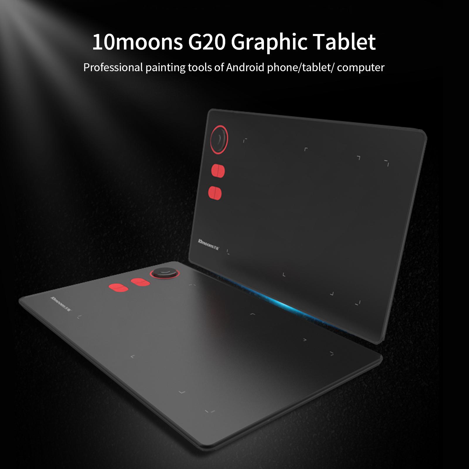10moons G20 Graphics Drawing Tablet Ultralight Digital Art Creation Sketch 8.4x5.7 Inches with Battery-free Stylus 8 Pen