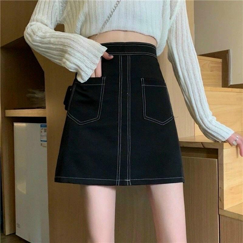 Chân váy chữ A chữ nổi viền trơn lưng cao có quần lót trong (có ảnh chụp tại Shop