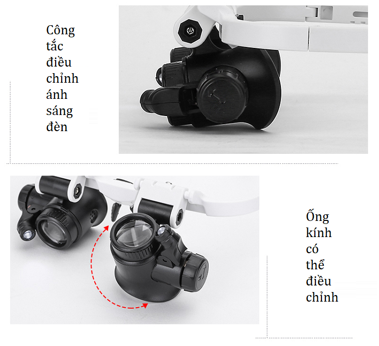 Bộ kính lúp đeo mắt V7 chuyên kiểm tra trang sức, sửa chữa vi mạch có đèn trợ sáng cao cấp (Tặng kèm miếng thép mini 11in1)