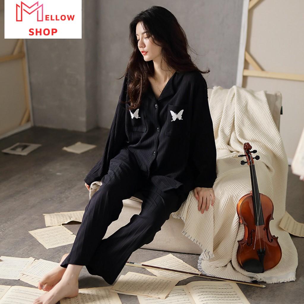 Bộ đồ ngủ, bộ ngủ nữ màu đen mặc ở nhà hay đi chơi phối voan gân đen viền trắng cực xinh