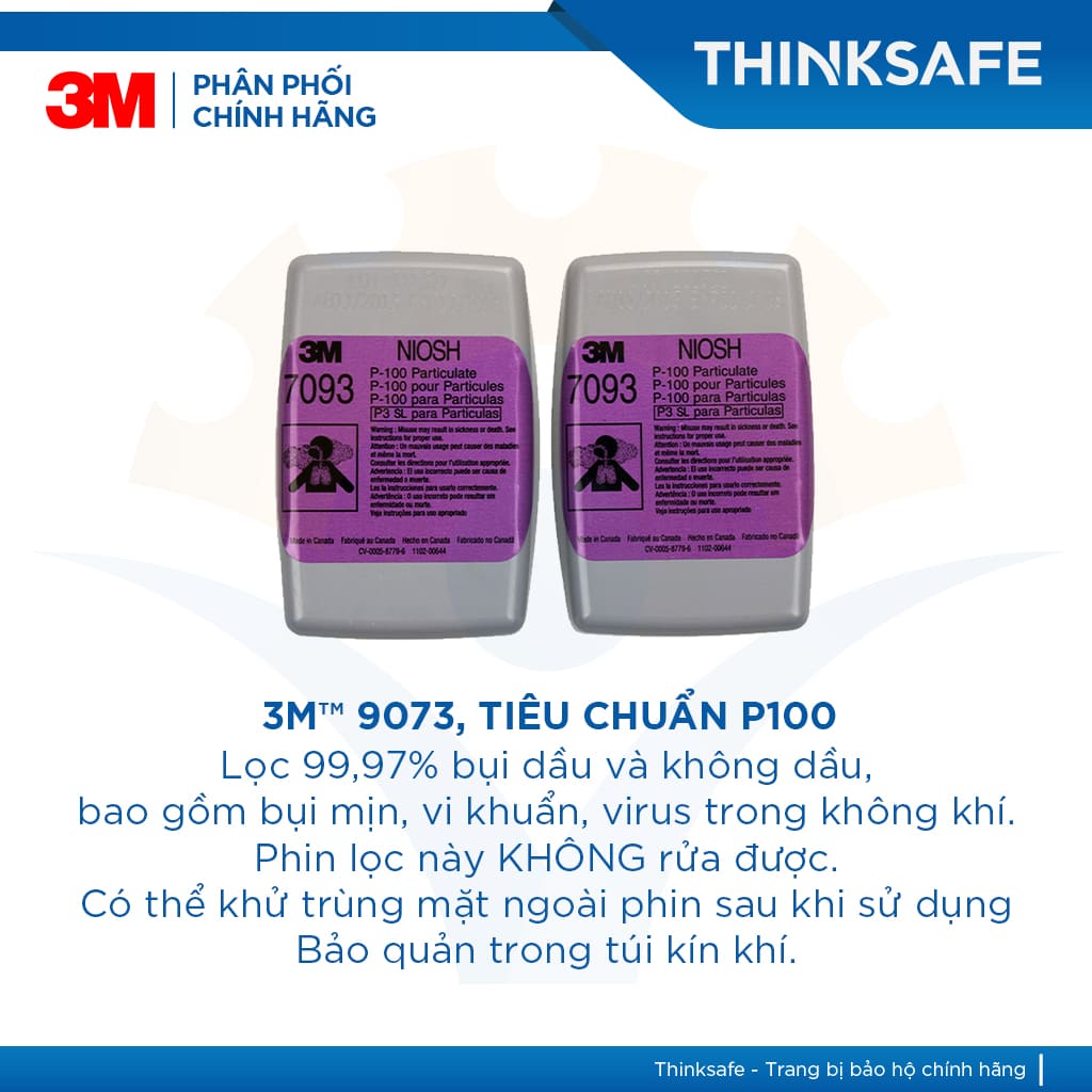 Mặt nạ phòng dịch 3M Thinksafe, tiêu chuẩn N95, phòng dịch, lọc bụi mịn pm2, bảo vệ hô hấp, 3M chính hãng -7502/7093