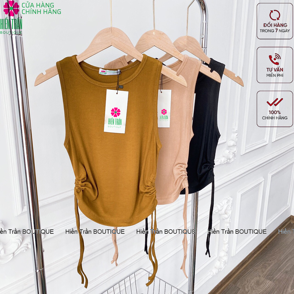 Áo croptop nữ Hiền Trần BOUTIQUE chất thun tăm kiểu ôm body rút dây 2 bên trơn co giãn thoáng mát freesize ngắn tay thun đẹp