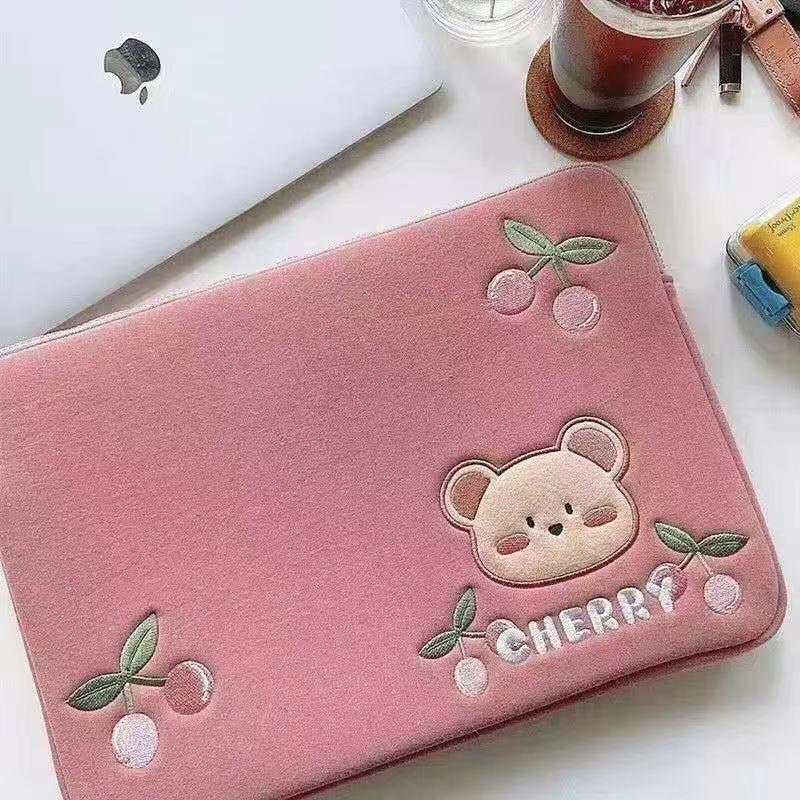 Hoạt Hình Dễ Thương Gấu Thêu Laptop 11 13 14 15 15.6 16.1 Inch Tay Cầm Máy Tính Bảng Ipad Cặp Túi Bên Trong máy Tính Xách Tay Ốp Lưng
