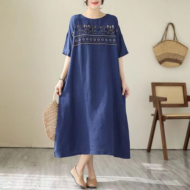 Váy Đũi Nữ, Đầm suông nữ ngắn tay dáng dài chất liệu Đũi mềm cao cấp, họa tiết trẻ trung, dễ mặc Đũi Việt