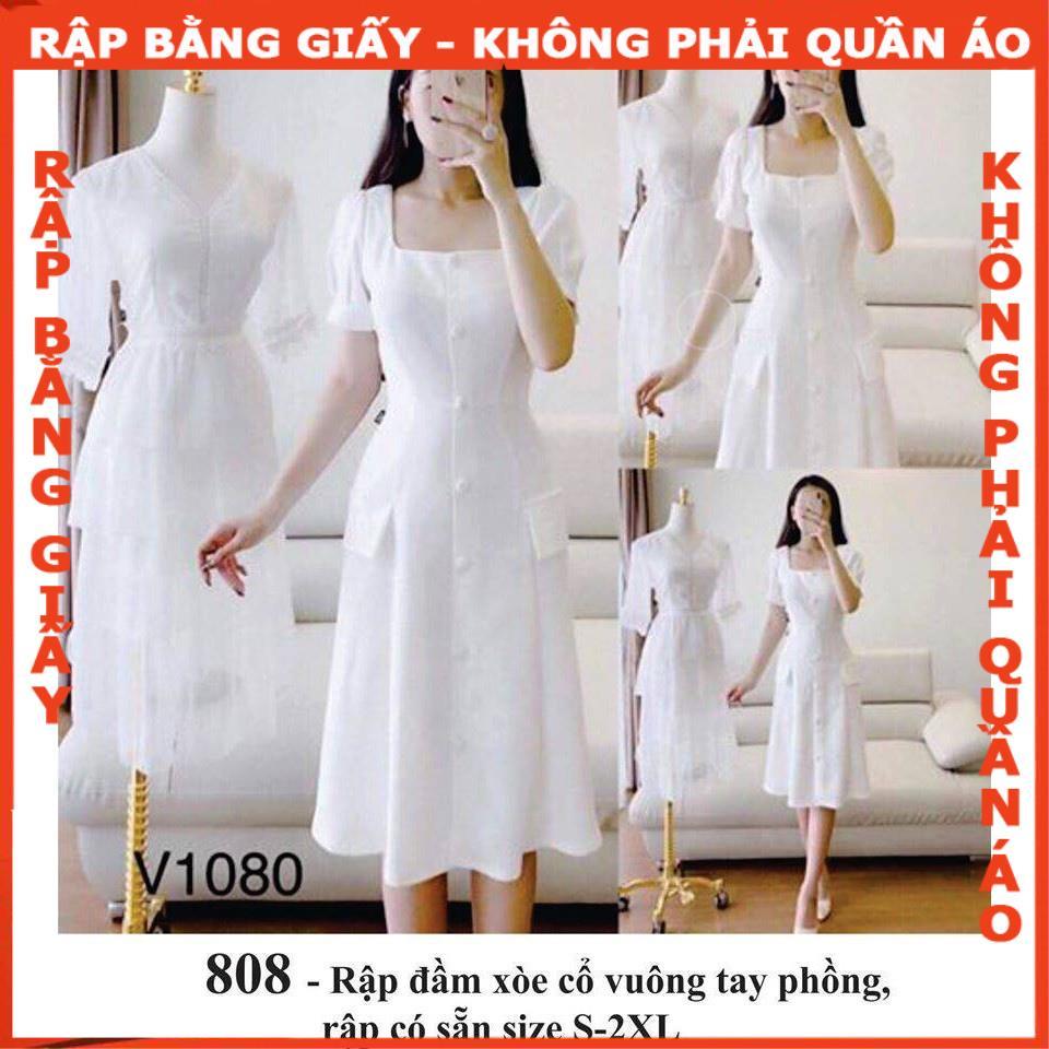 Rập giấy A0đầm cổ vuông  mã 808 -(BẢN VẼ)