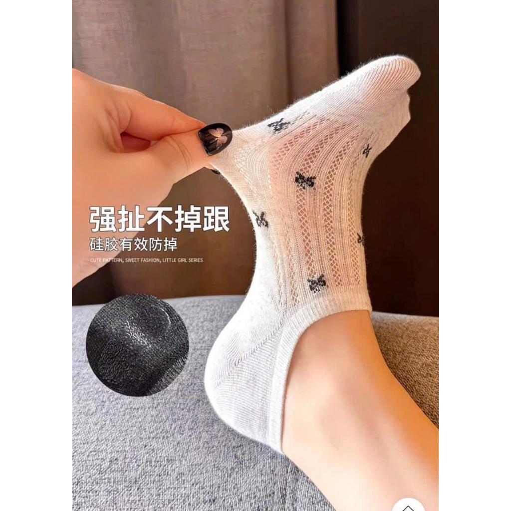 Sét 10 Đôi Tất Lười Nữ Họa Tiết Nơ, vớ nữ nơ cute phối lưới thoáng khí, thấm hút mồ hôi