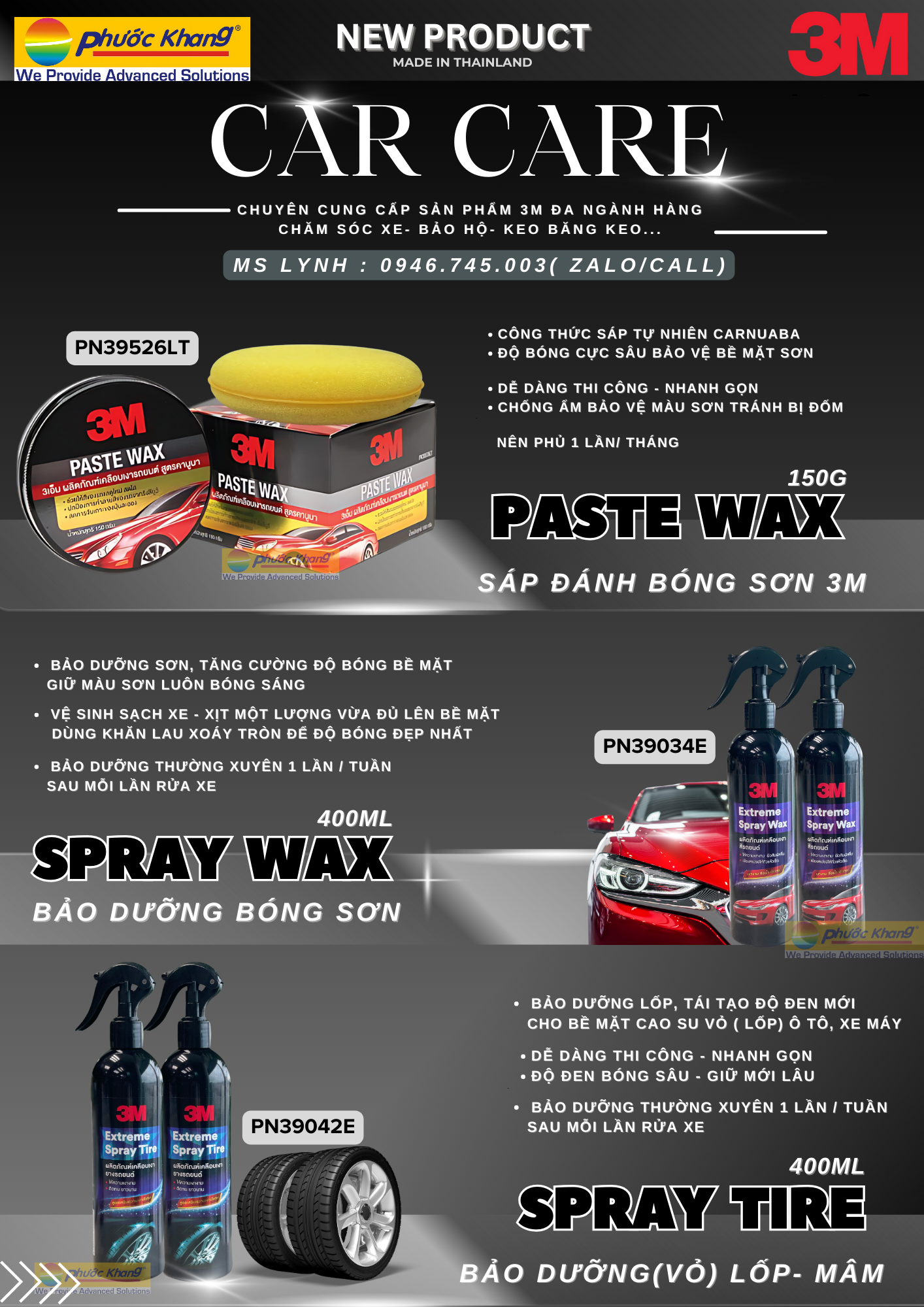 Chai xịt bảo dưỡng sơn Spray Wax – PN39034E ( Dòng cao cấp) - 400ml NK Thailan