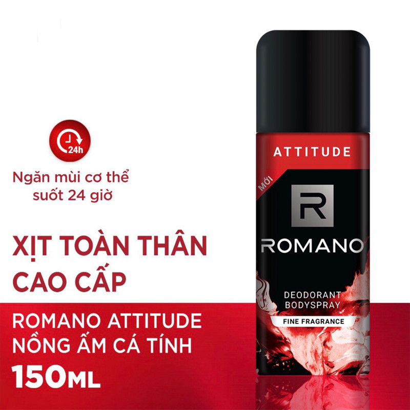 Bộ Romano Attitude: Dầu gội 650g, sữa tắm 650g, xịt khử mùi 150ml,lăn khử mùi 50ml +Tặng kèm nước hoa bỏ túi 18ml