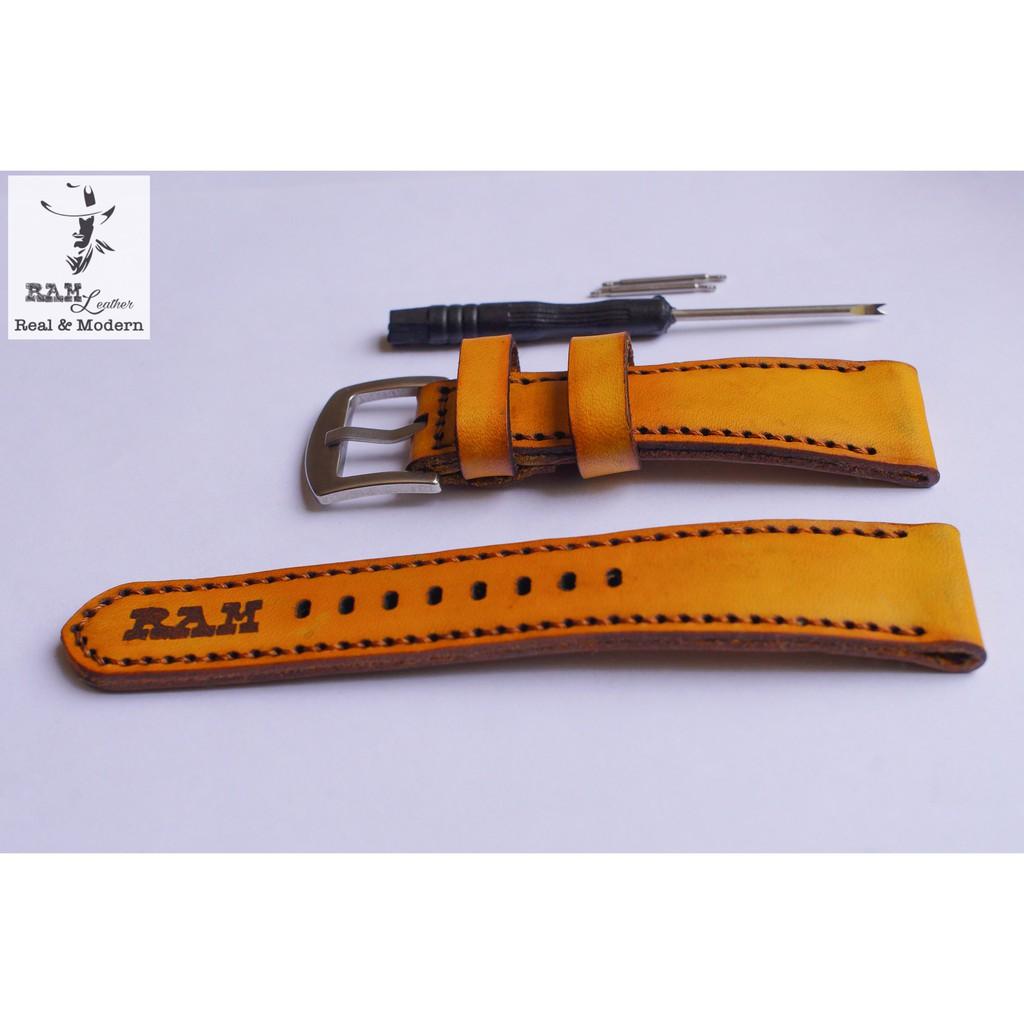 Dây đồng hồ da bò vegtan thảo mộc cao cấp vàng RAM Leather 1970 - tặng khóa chốt và cây thay dây