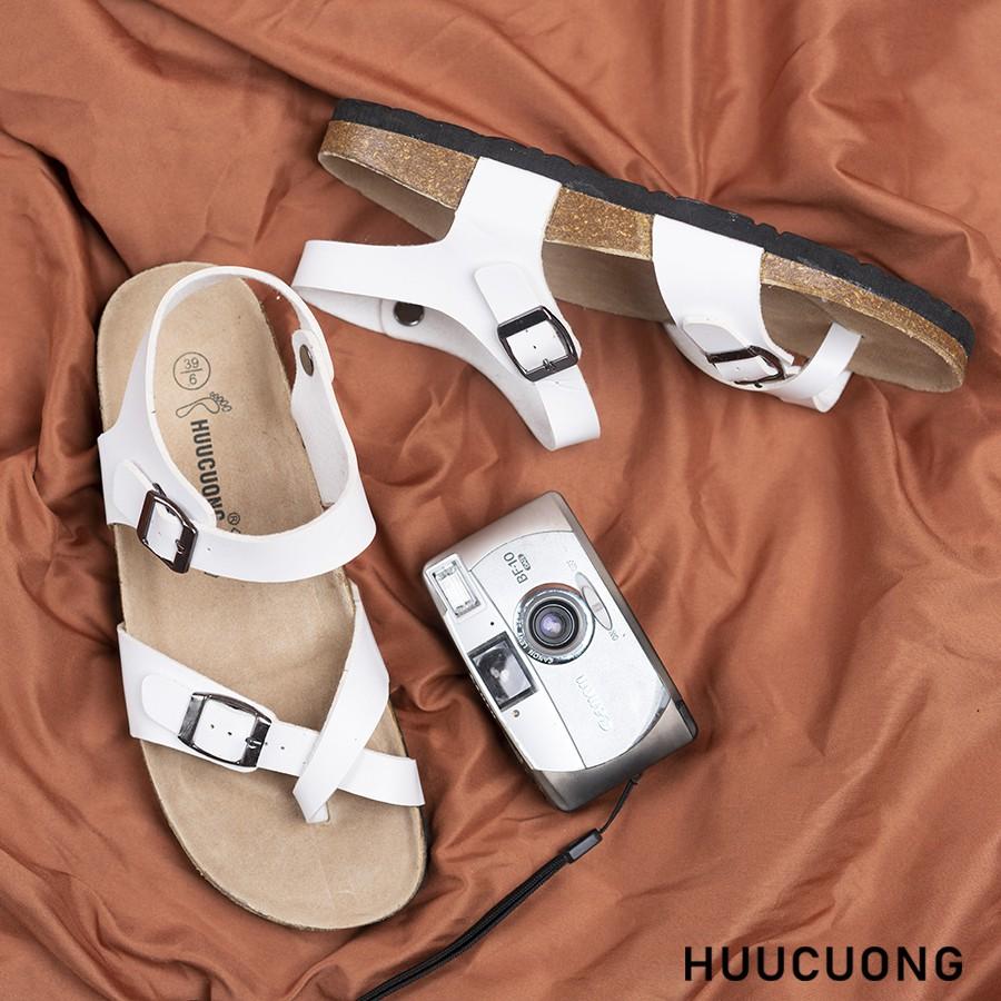 Giày Sandal nữ HuuCuong xỏ ngón trắng đế trấu handmade