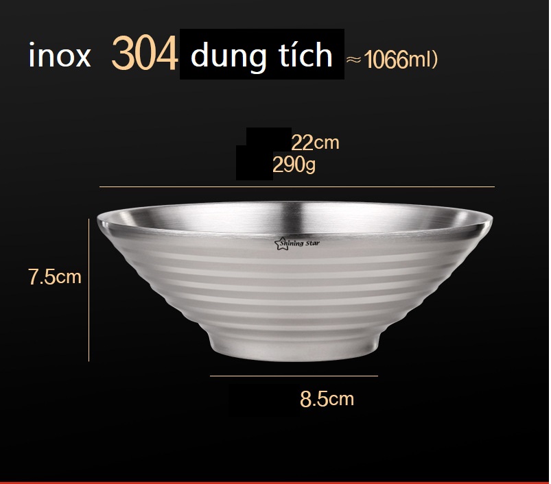 Tô chén ăn cơm ăn mì 20 cm loại inox 304 xin -  to an com - bát ăn cơm inox - bán ăn mì thép không rỉ - bat an mi