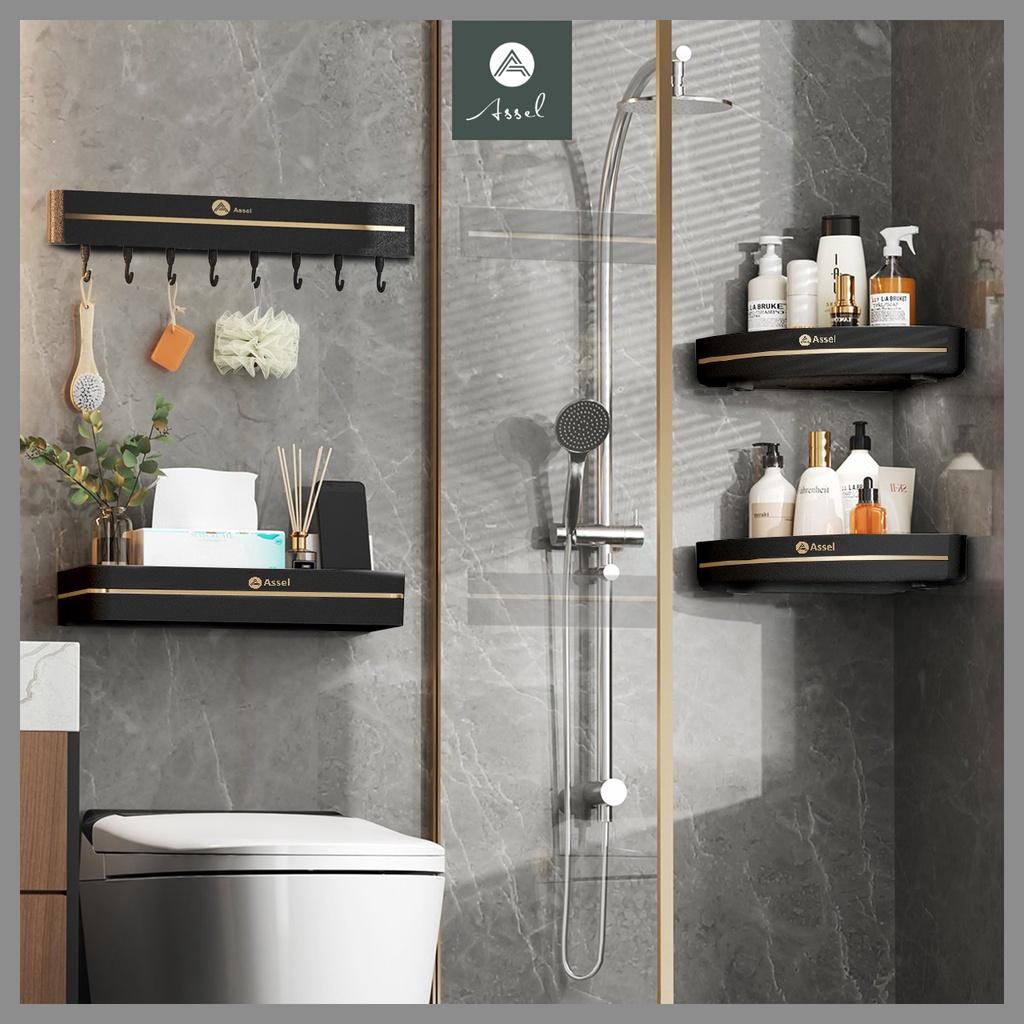 Kệ dán tường để đồ nhà tắm nhà bếp, giá treo tường móc quần áo dụng cụ nhà tắm nhà bếp nhựa ABS cao cấp ASSEL