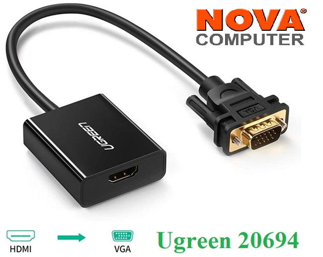 bộ chuyển HDMI cái ra VGA đực + âm thanh jack 3.5mm Ugreen 694CO20694BC 30CM hàng chính hãng