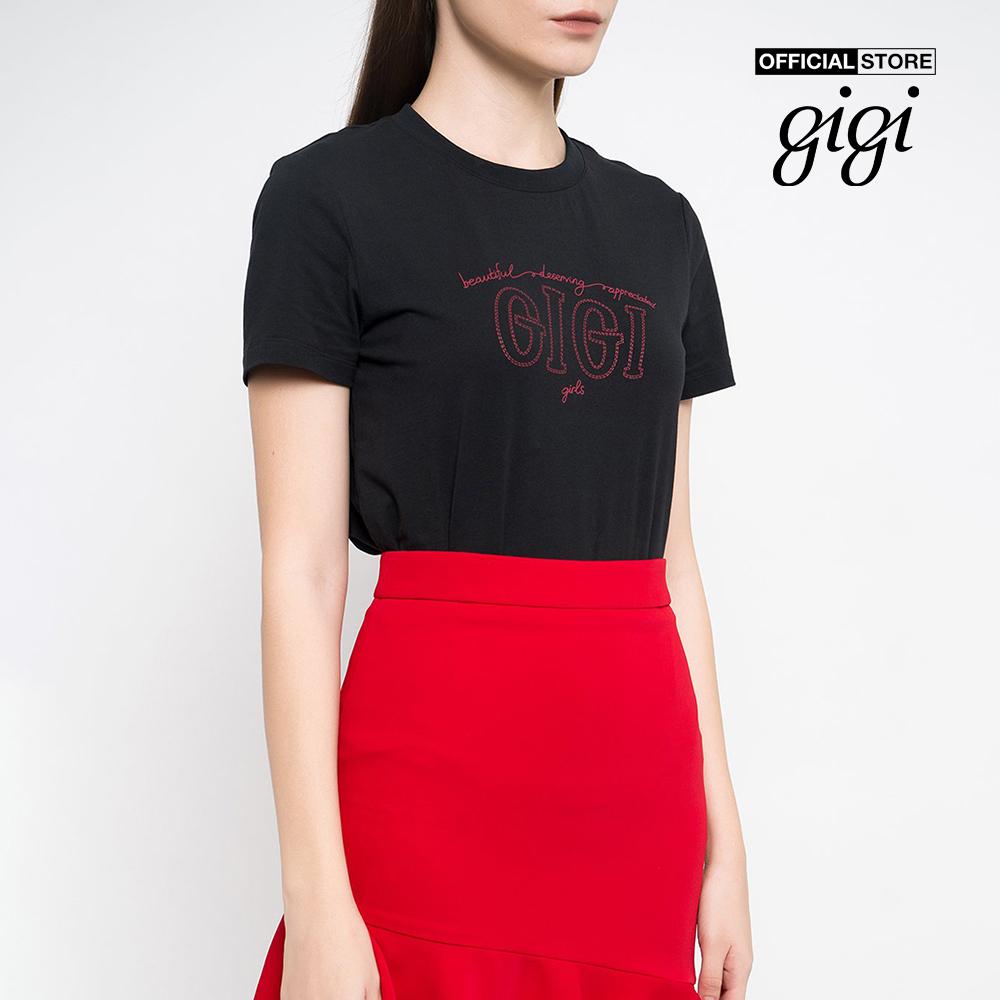 GIGI - Áo thun nữ ngắn tay cổ tròn phối chữ in thời trang G1203A211256