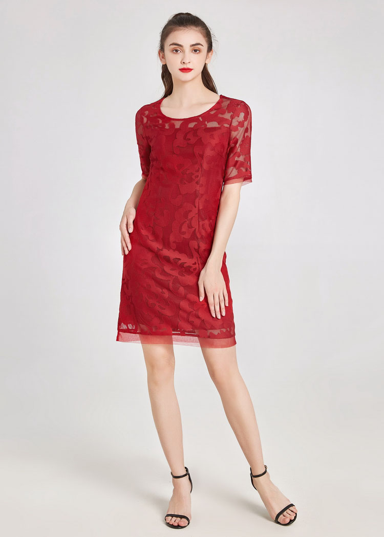 Đầm suông voan lưới in hoa nổi HH0A1065