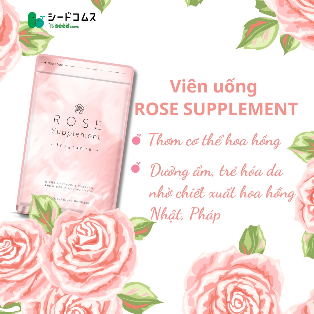 Combo 2 Gói Viên Uống Hoa Hồng Tạo Hương Thơm Tự Nhiên Cho Cơ Thể Rose Supplement Seedcoms Nhật Bản