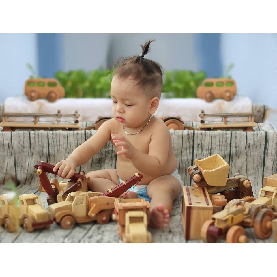 Xe gỗ xe xúc lật lắp ráp - đồ chơi Montessori gỗ - đồ chơi gỗ thông minh - đồ chơi trẻ em