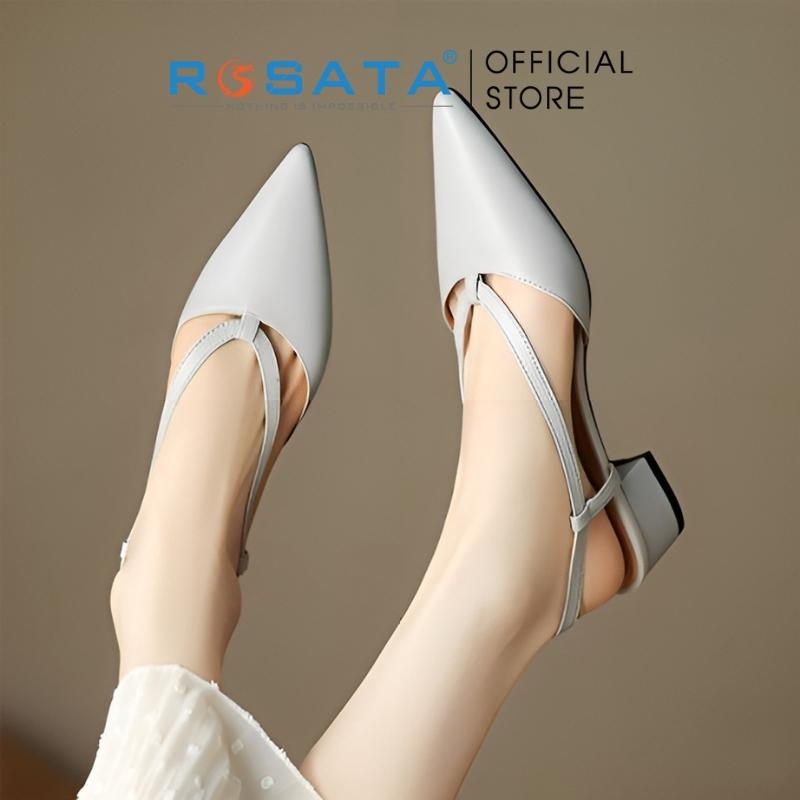 Giày sandal cao gót nữ ROSATA RO568 mũi nhọn quai hậu cài khóa dây mảnh gót vuông cao 3cm xuất xứ Việt Nam