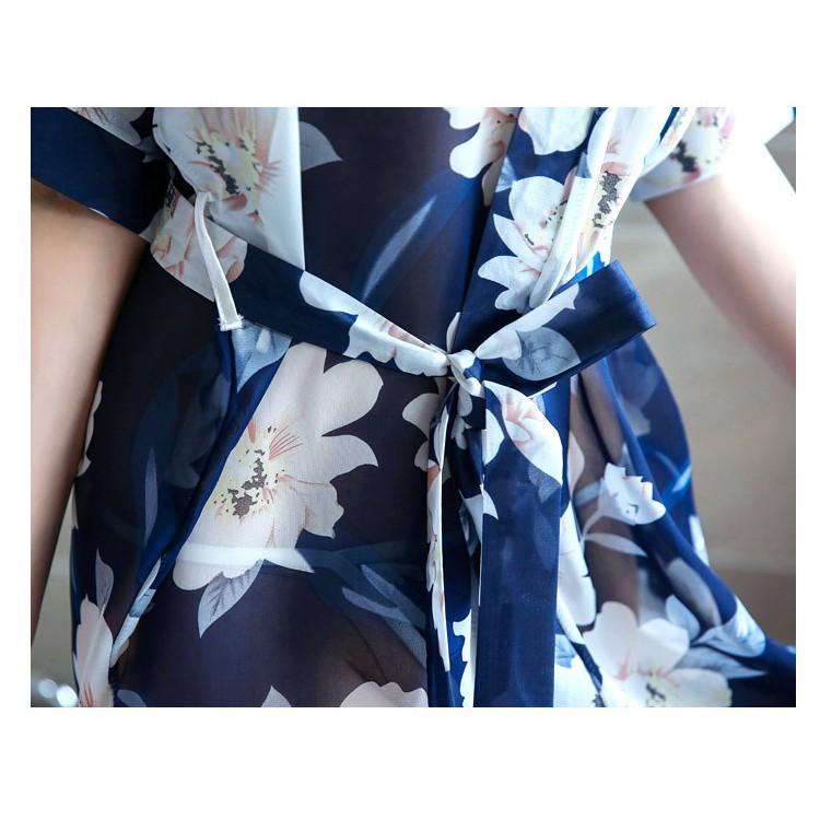 Đồ Ngủ Sexy Áo Choàng Ngủ Hoa Đen Cao Cấp Freeship-Chất đẹp Kimono Mặc Nhà Đơn Giản