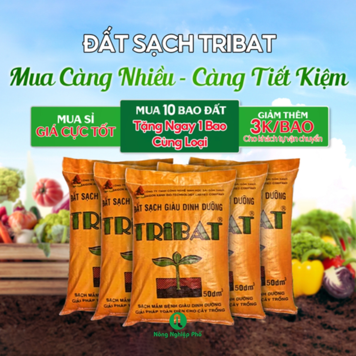 Đất Sạch Tribat Giàu Dinh Dưỡng 20dm3 &amp; 50dm3