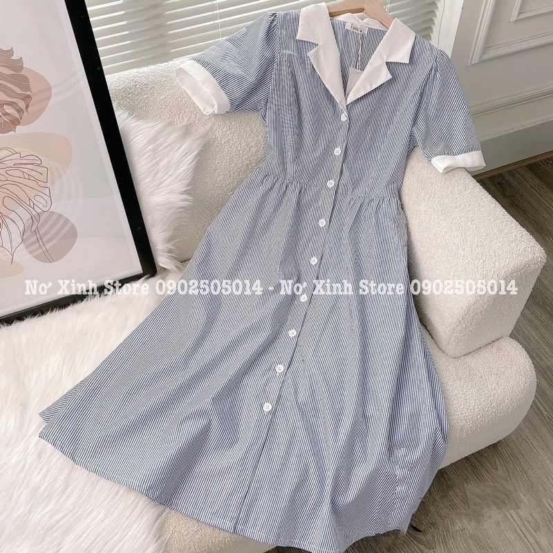 Đầm Sơ Mi Xoè Dài Công Sở Hàn Quốc Vintage Có Size M-L-XL-XXL