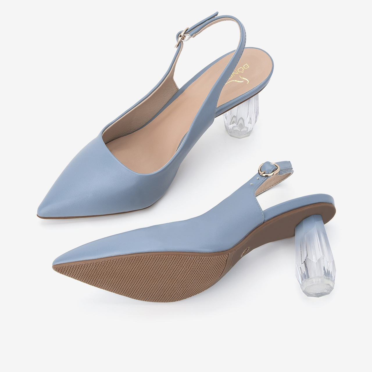Giày cao gót nữ Đông Hải thiết kế Slingback mũi nhọn sành điệu đính gót kim cương cao 7cm - G81I8