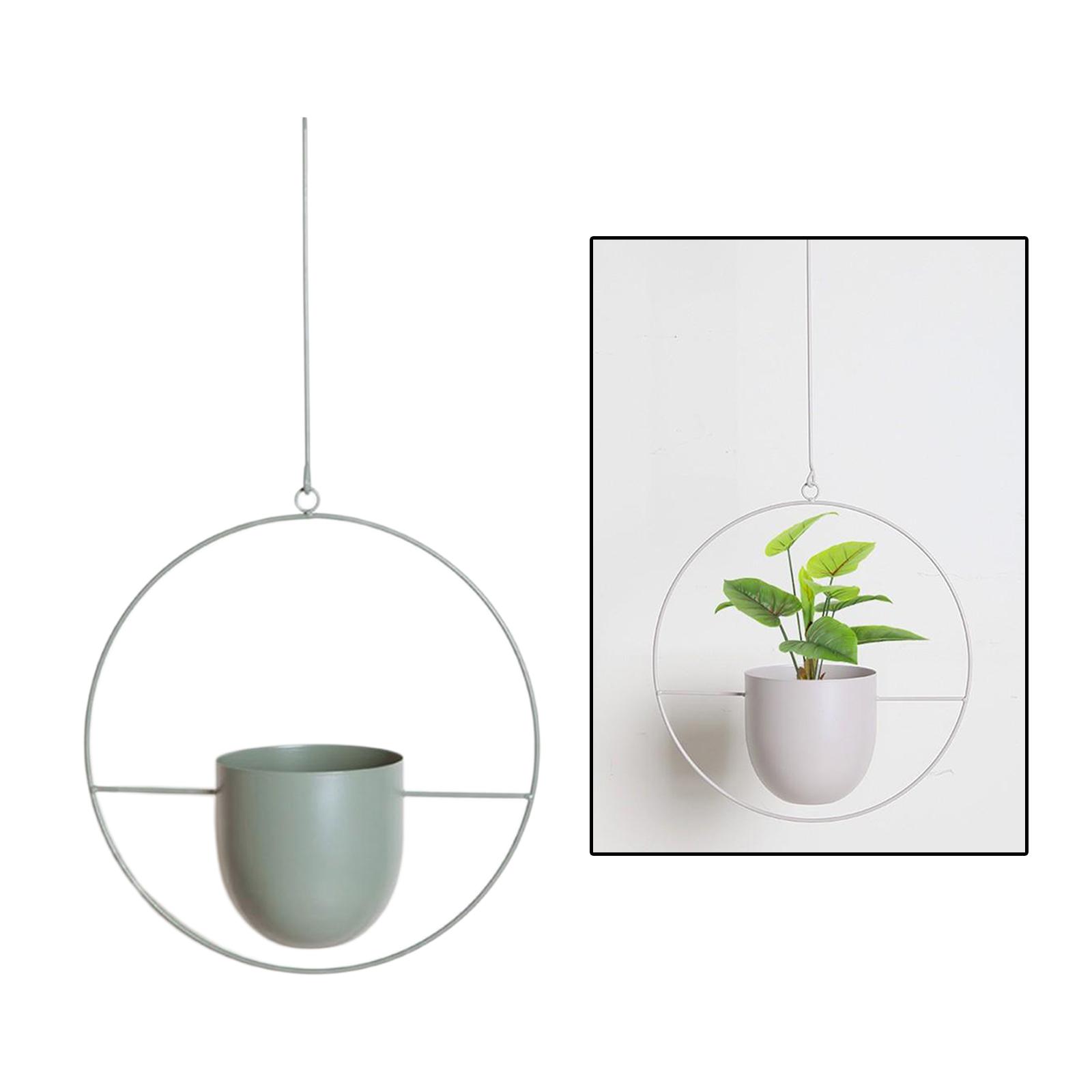 Metal Hanging Planter Pot Indoor Outdoor Flower Pot Plant Holder White Round