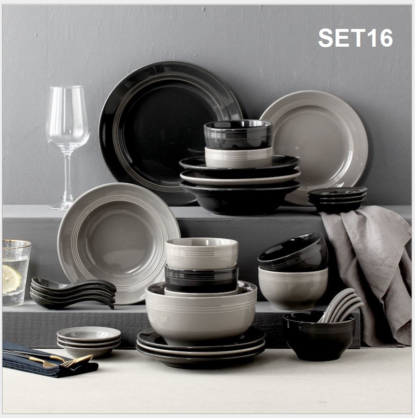 Set mix 2 màu đen ghi 32 chi tiết cho 8 người